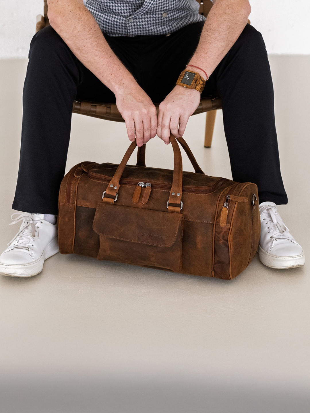 Kožená cestovní taška Greenwood Alois – světle hnědá